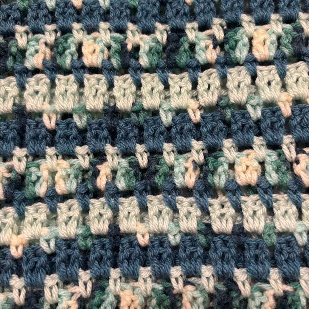 Handmade Crochet Blanket Throw Quilt Sea Glass Coastal Blue Aqua Green 56” X 54”